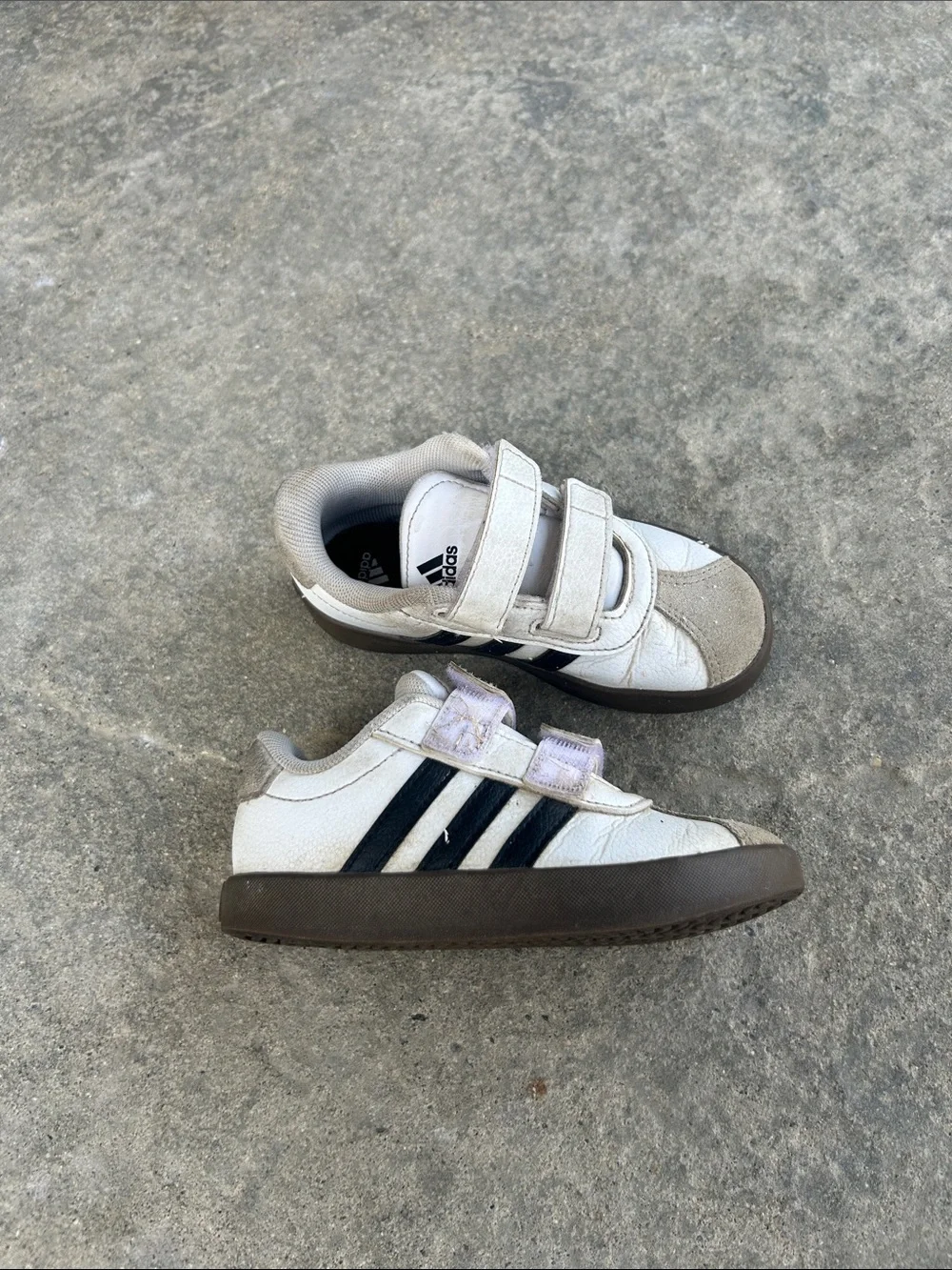 adidas Kids sambas White with Black Stripes and Brown Sole